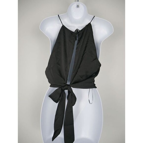 1. STATE Women's Black Sleeveless Tie Back Halter Neck Satin Top XS - Picture 3 of 7